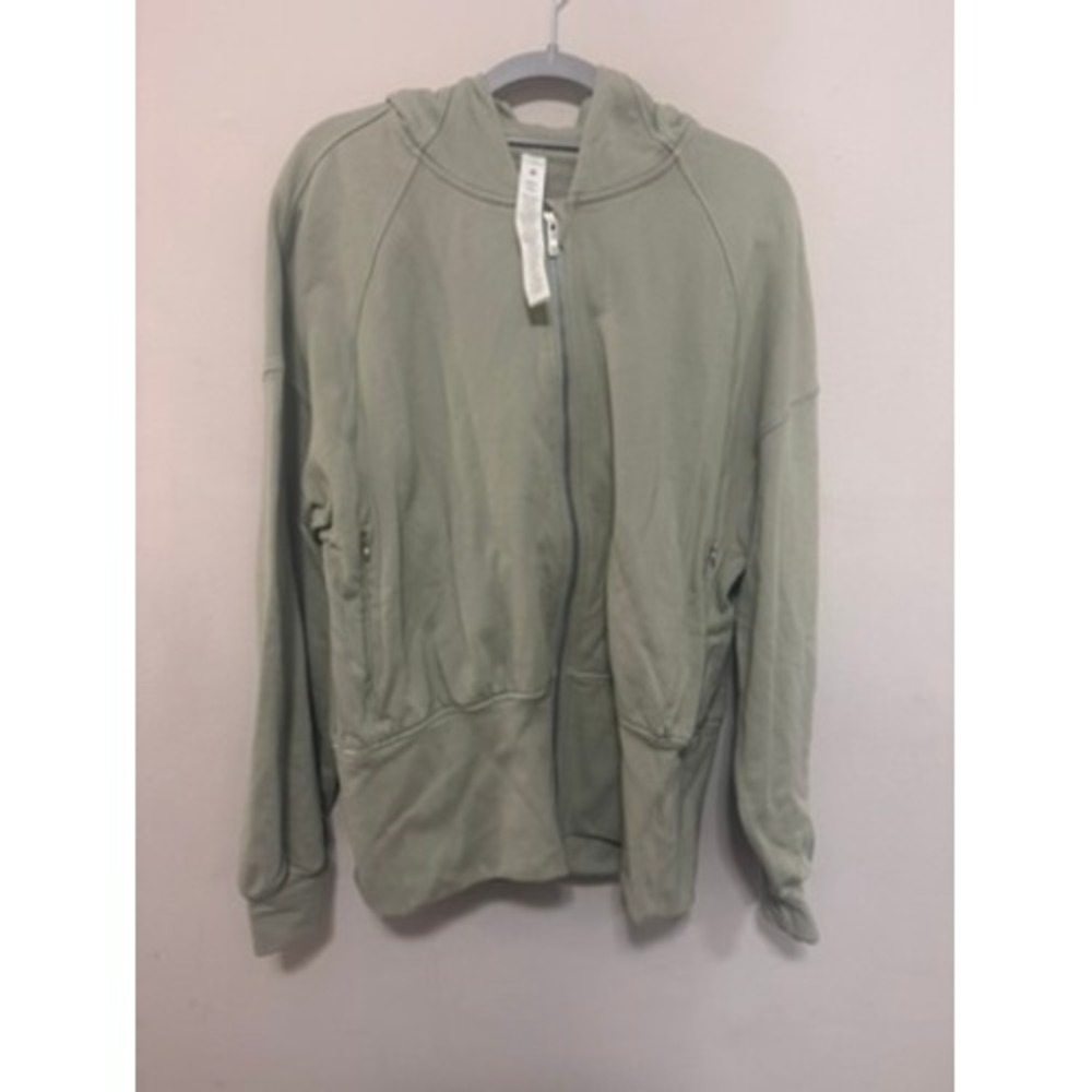 VINTAGE Lululemon Scuba Full Zip Hoodie Sage Green Size 14 Cotton Fleece Jacket - Picture 3 of 4